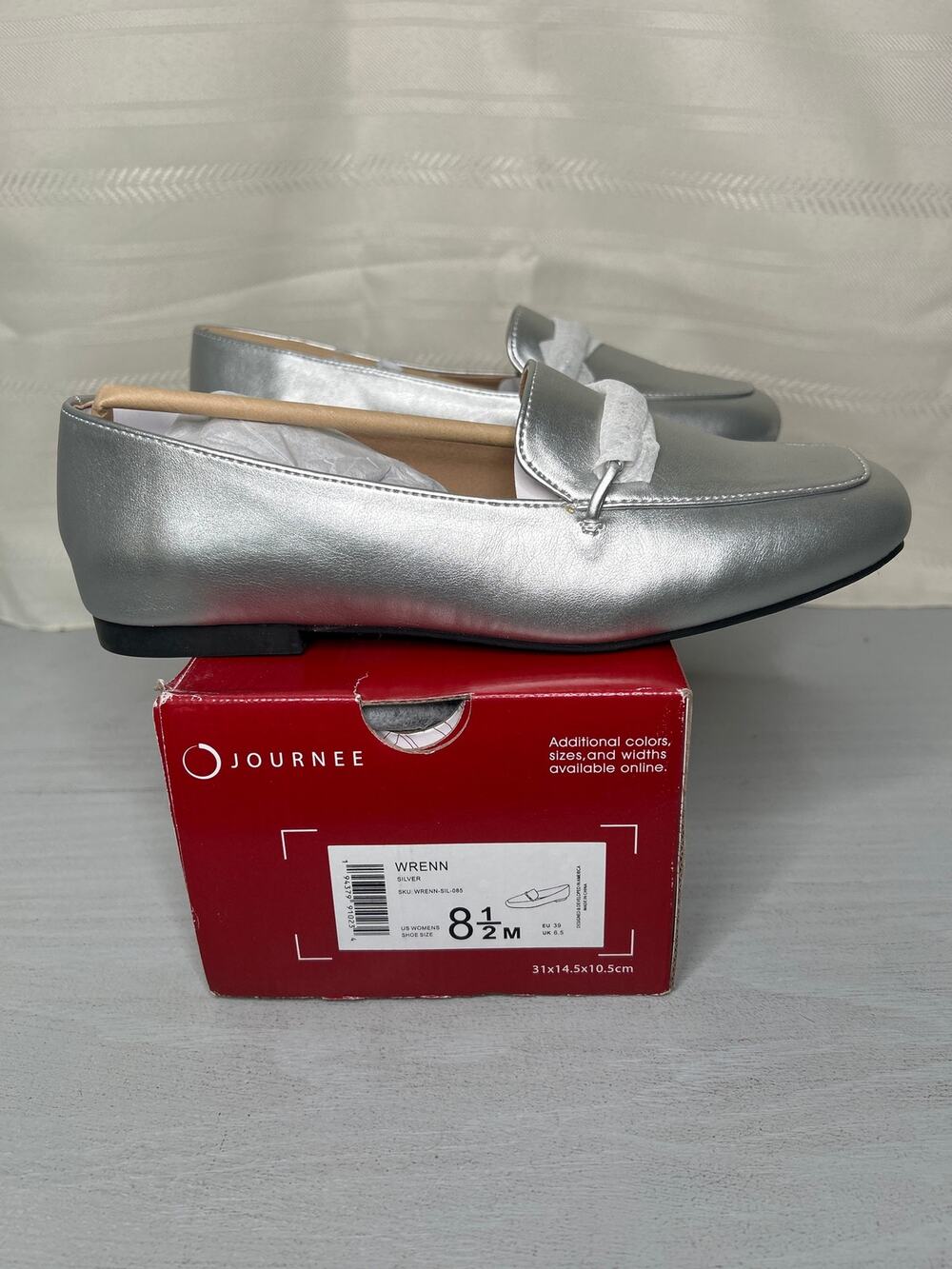 Journee Collection Wrenn Square Toe Slip-On Loafers Silver Womens Size 8.5